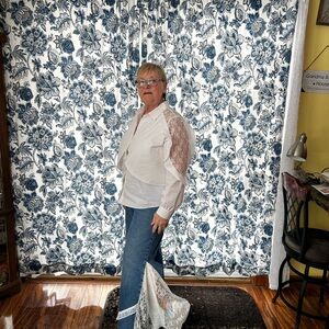 Wide-Leg Flare Jeans in Medium Blue with Lace Inset